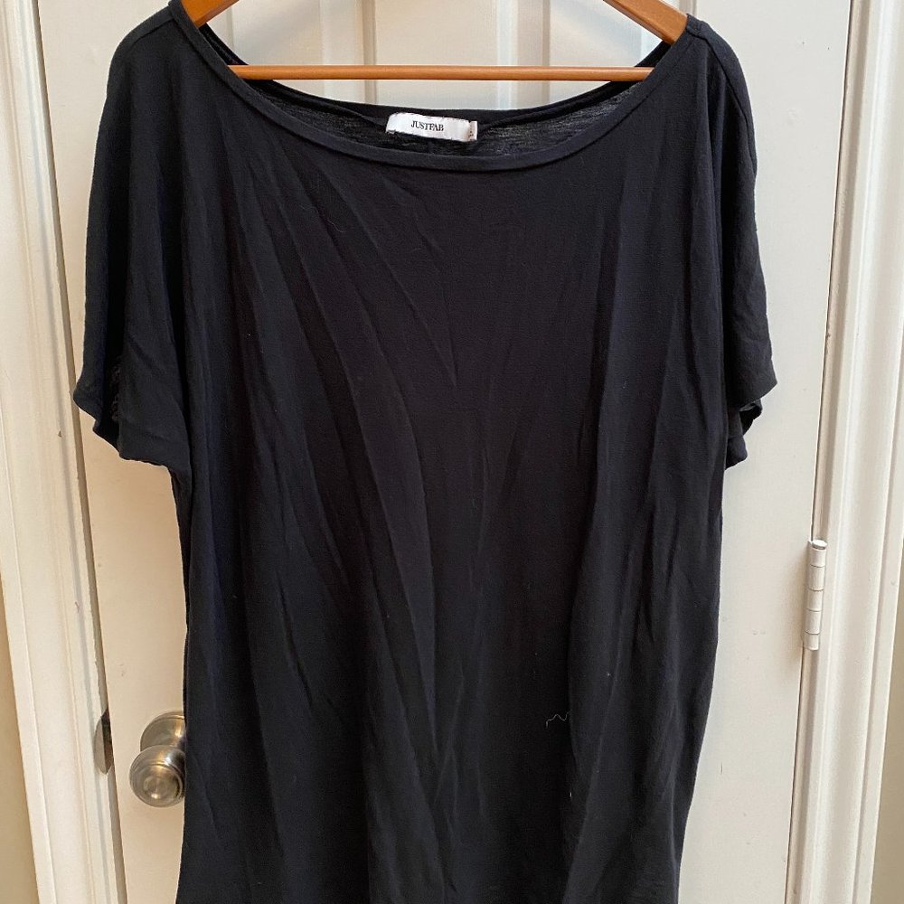 JustFab Basic Black TShirt, Longer Length.